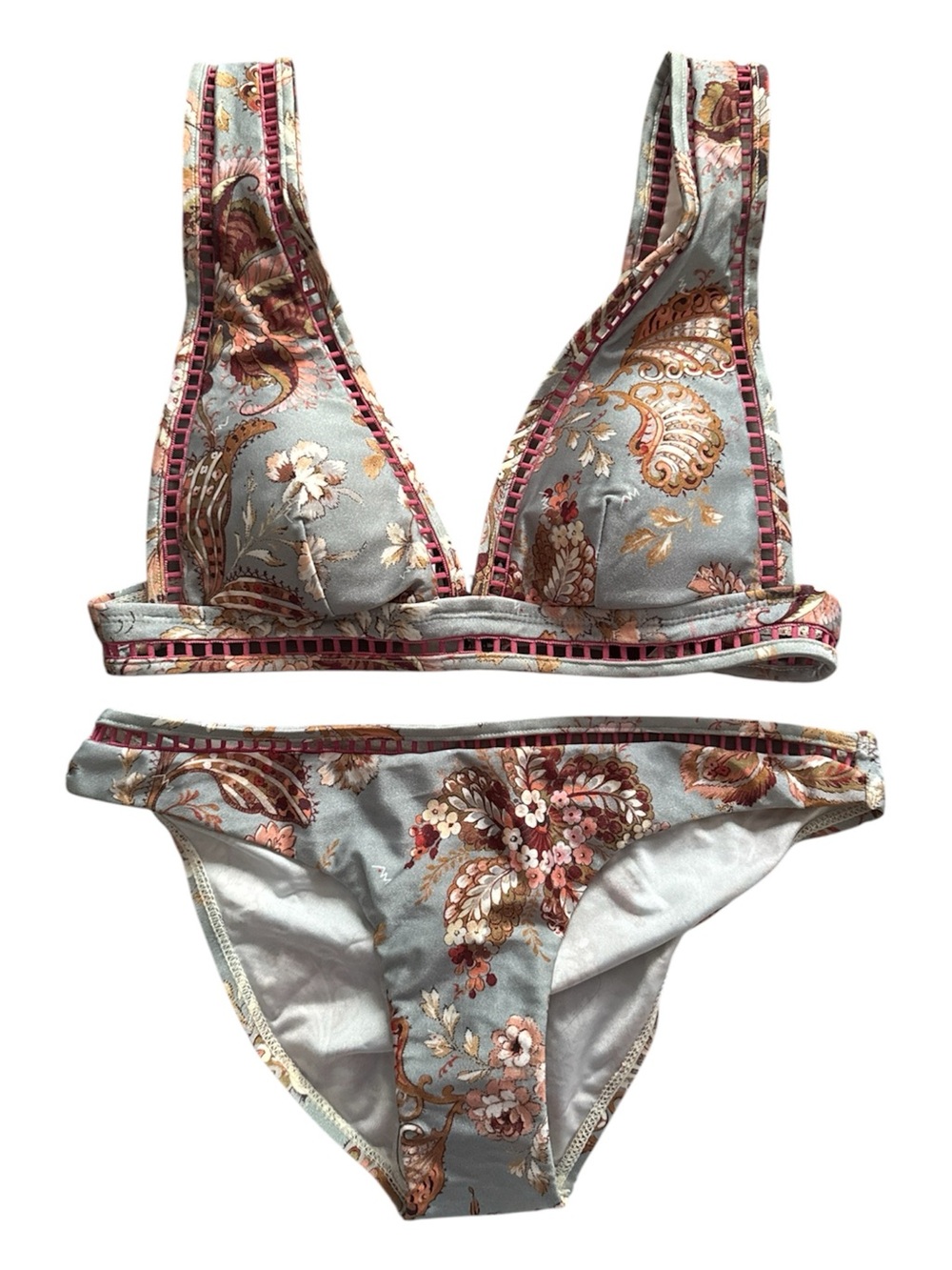 Floral Paisley Two-Piece Bikini - Blue & Pink Accents